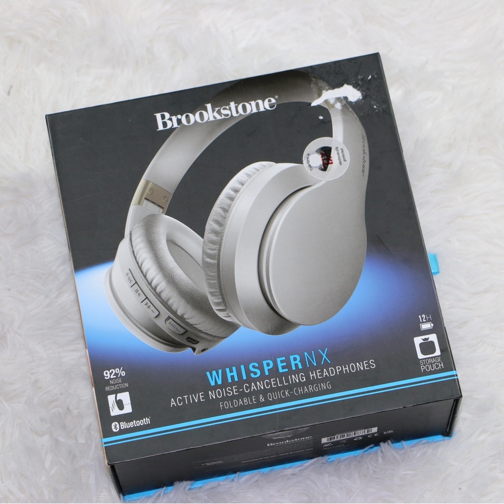 Brookstone WhisperNX Active Noise Cancelling Bluetooth Headphones White Foldable
